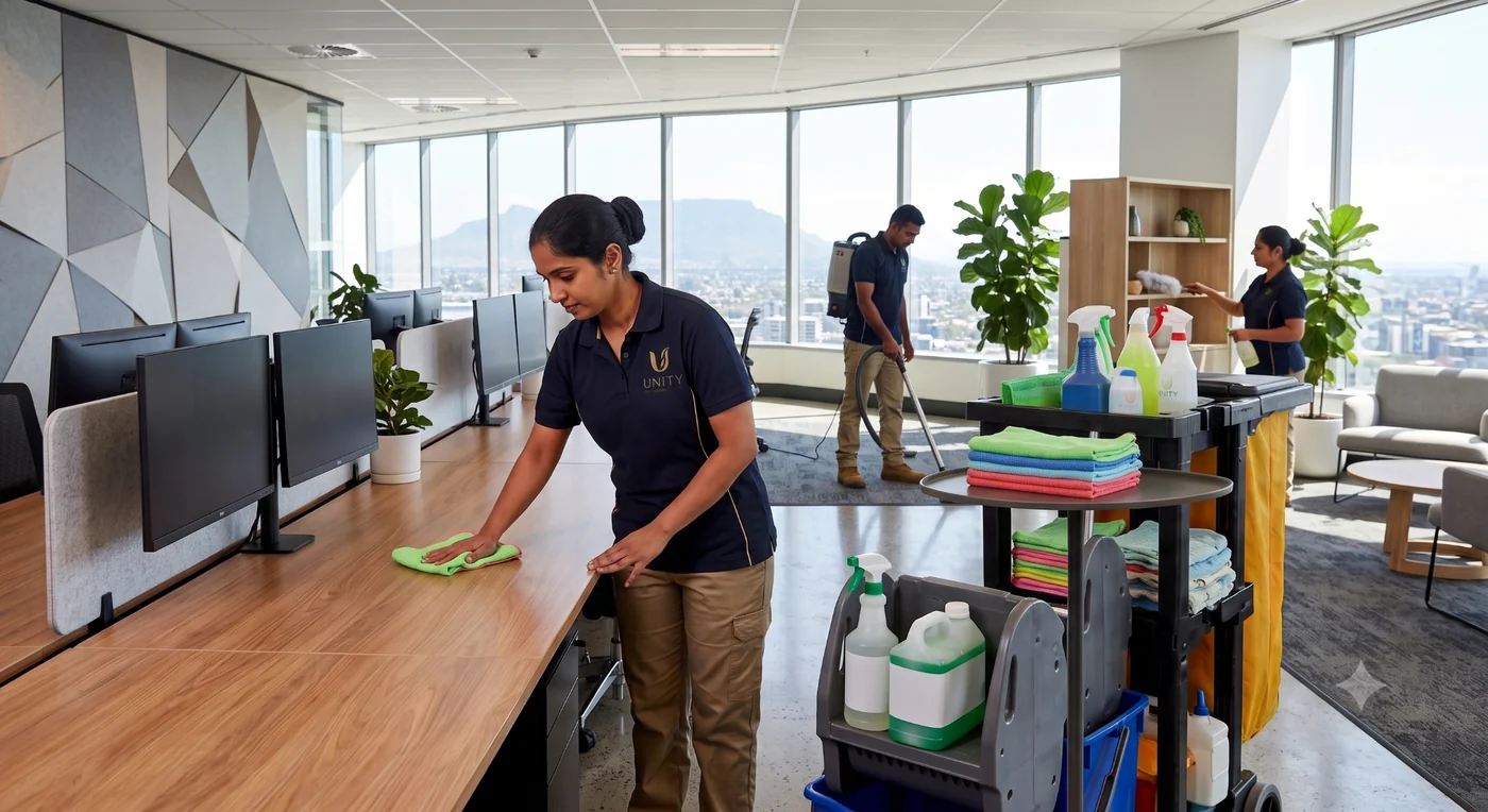 Unity cleaner servicing a modern Brisbane office